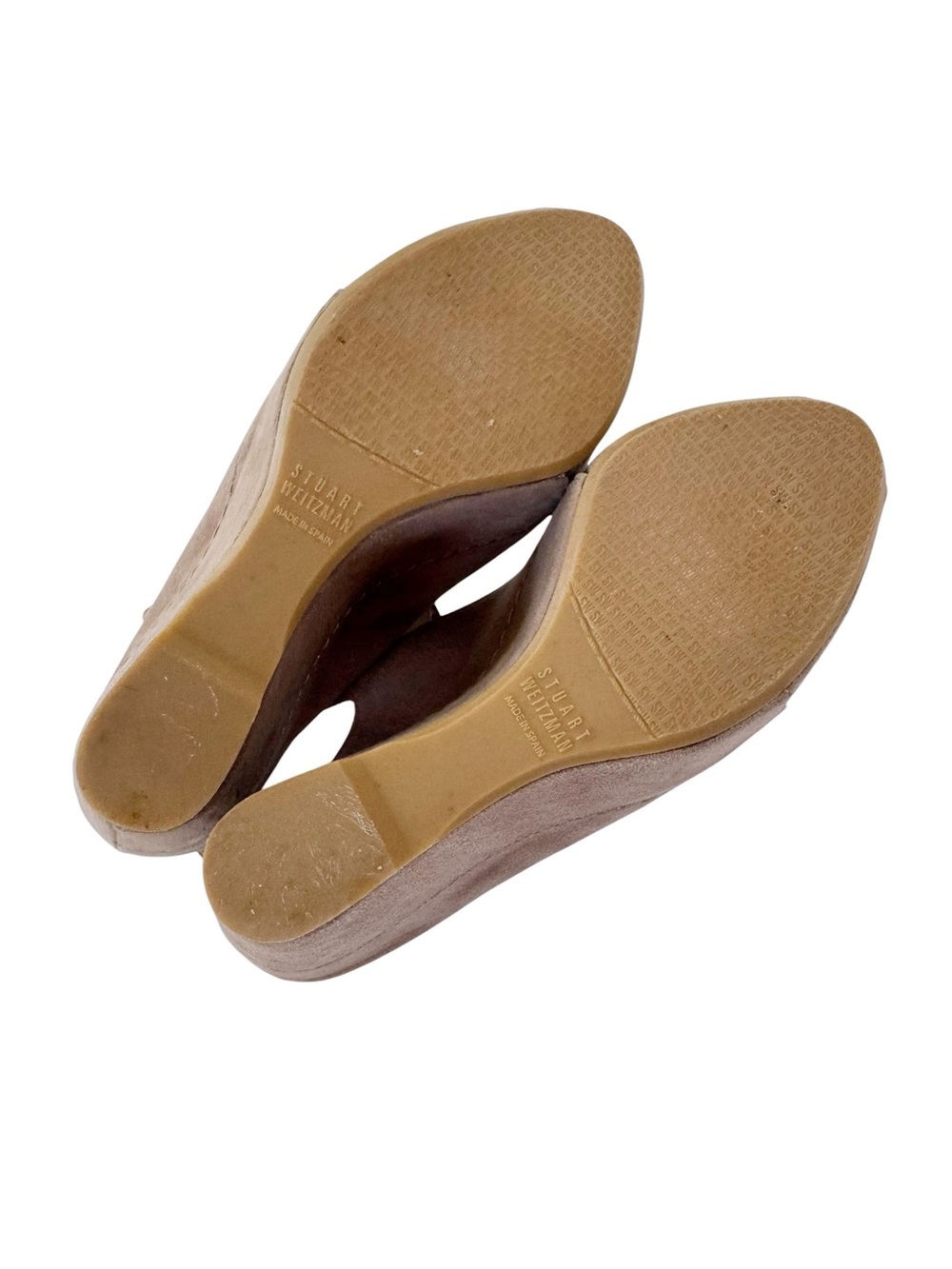 Stuart Weitzman Turnover Suede Wedge Shoes Sandals Taupe Beige Size 7 - Picture 9 of 14